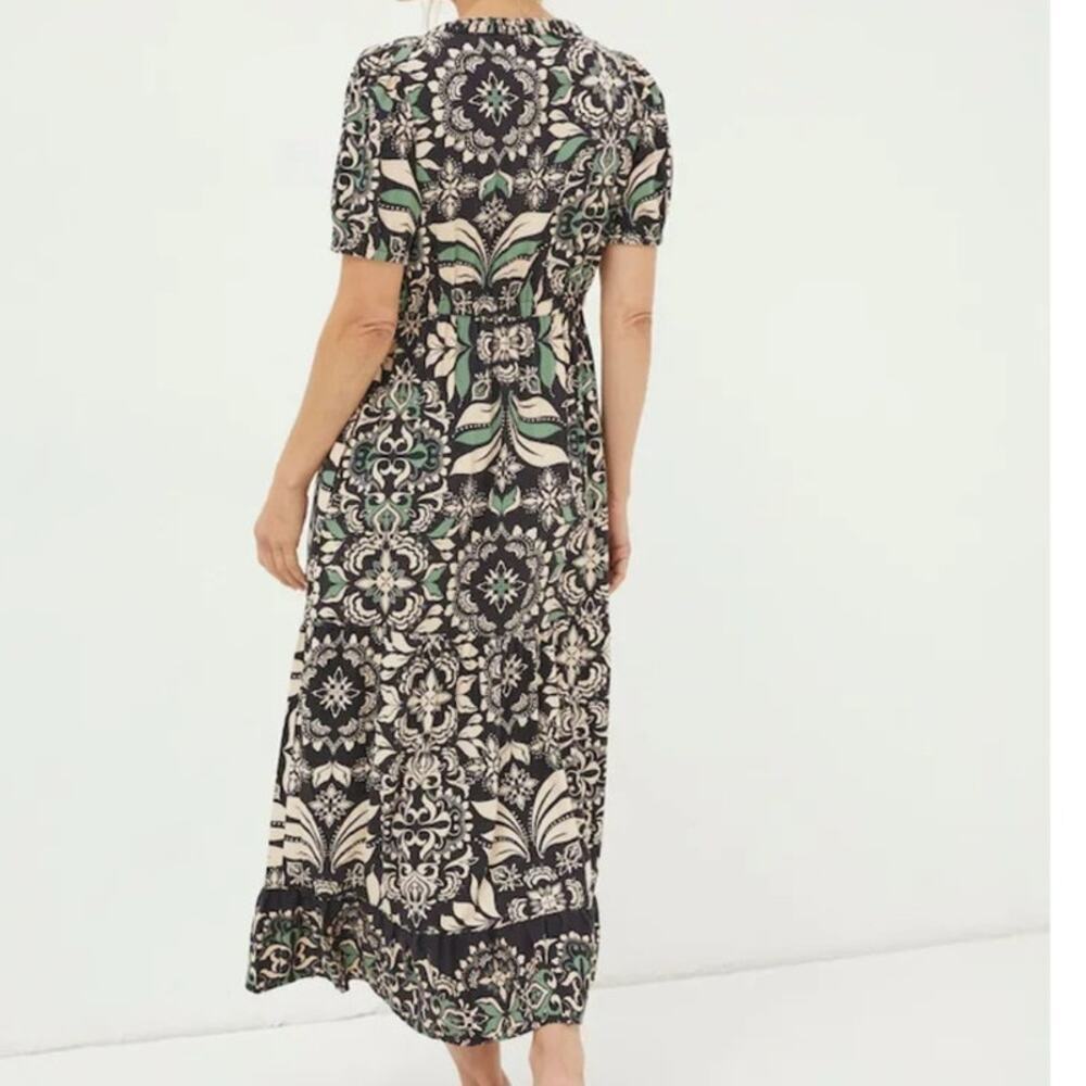 Fatface Women's Black Priya Mosaic Leaf Midi Dress Size 6 - Picture 2 of 12